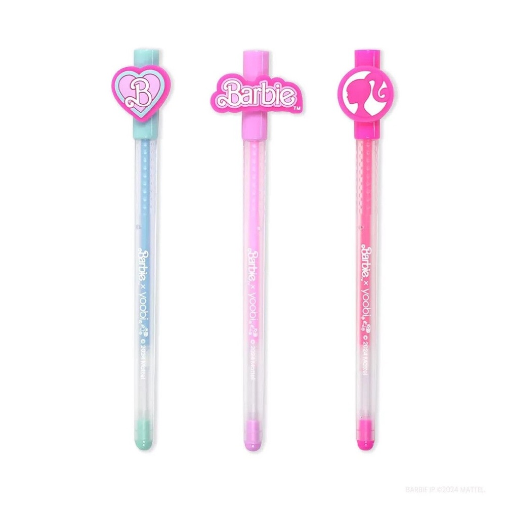 NWT Barbie X Yoobi 3 Pack Colored Gel Pens with Decorative Charms